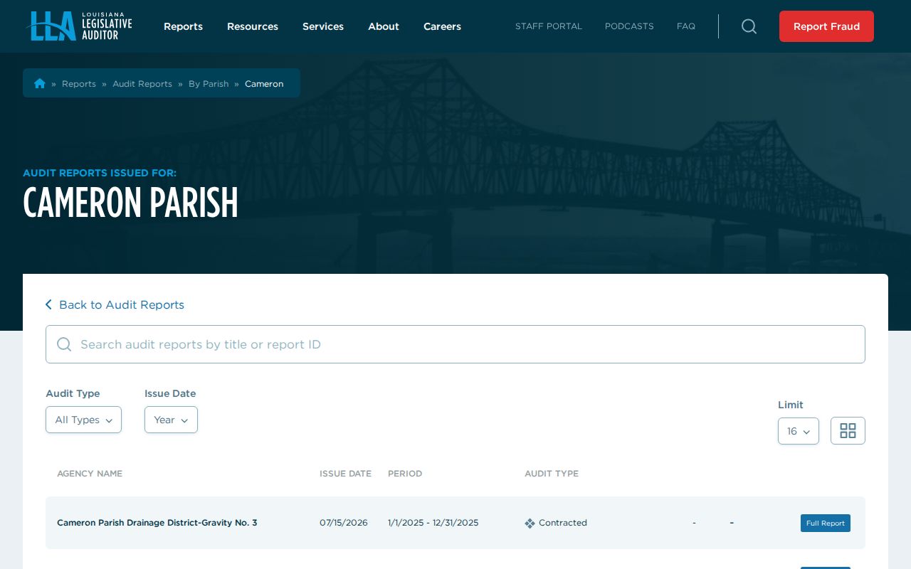 Cameron Parish criminal history official audit index