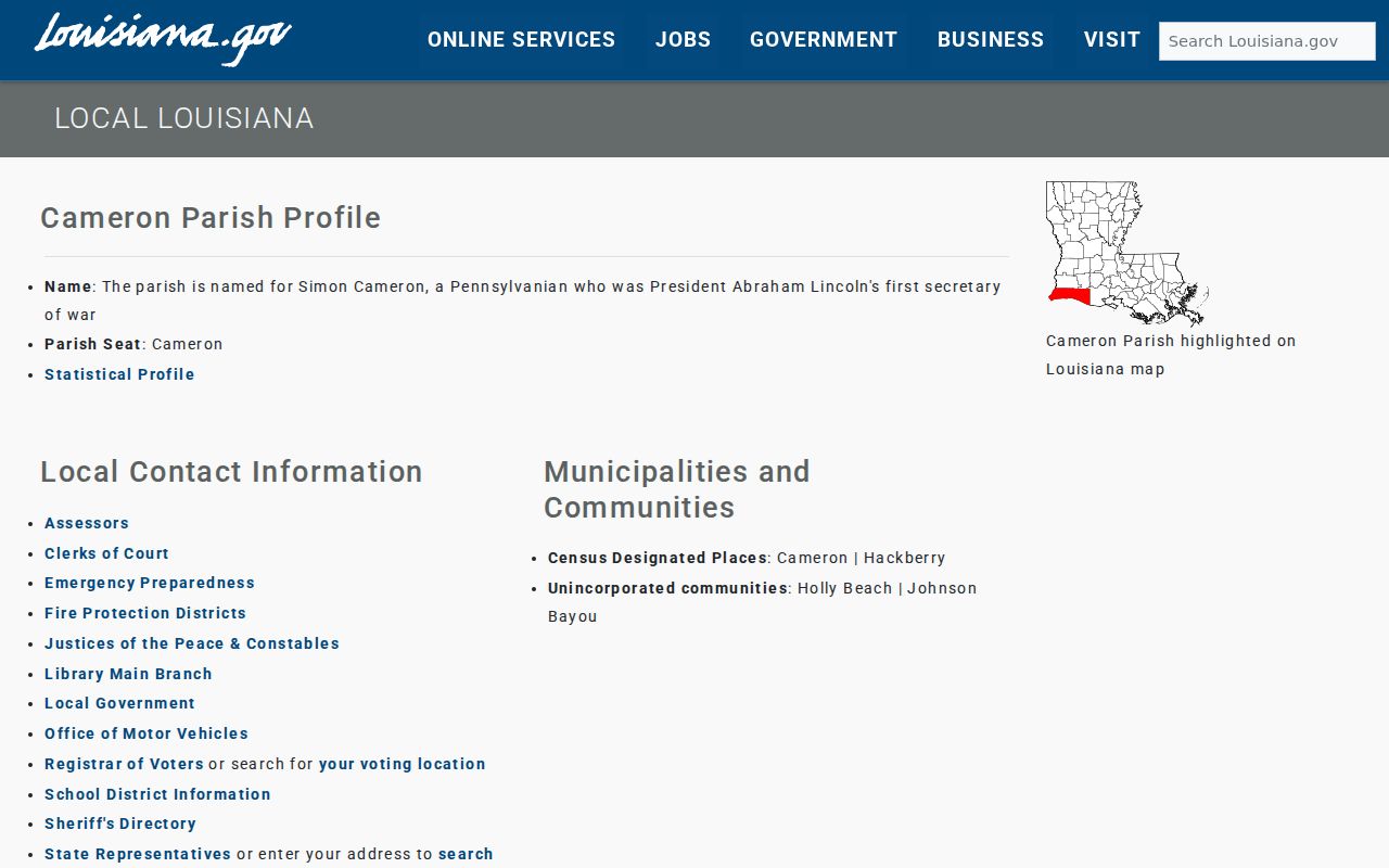 Cameron Parish criminal history state profile